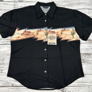 NWT VTG Roper Metal Button Shirt Sz S CACTUS WESTERN Rodeo Black Graphic
